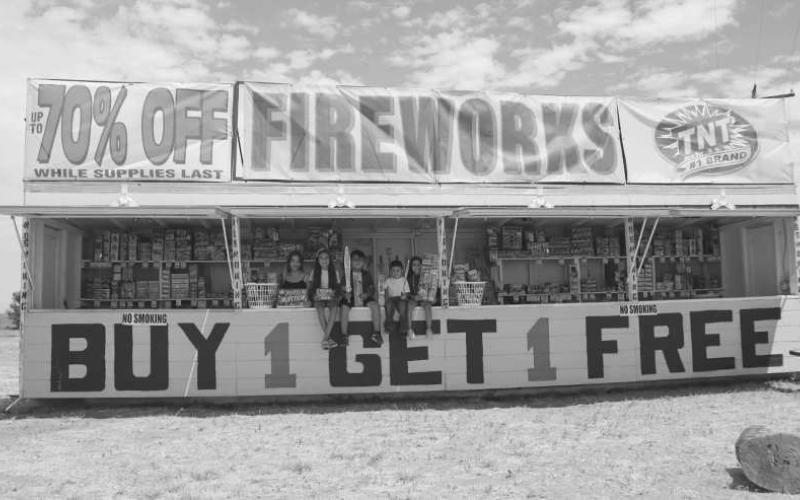 FIREWORKS - Chris and Gabby Ramirez opened up a firework stand off of highway 385 past the mallet center with their kids for the fourth of July weekend. Pictured above are Melanie Ramirez, Harlee Ramirez, Nolan Ramirez, Aaron Estrada and Wendy Estrada. (Staff photo by Aalijah Soliz)