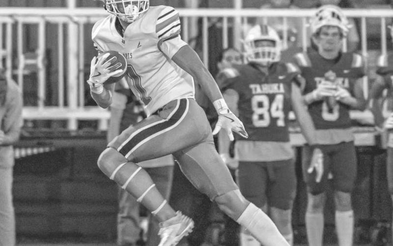 INTERCEPTION - Ropes Eagle Reese Williams got himself a pick-six against the Tahoka Bulldogs last Friday night in the team’s district opener on the road. (Photo courtesy of Donovan Martin)