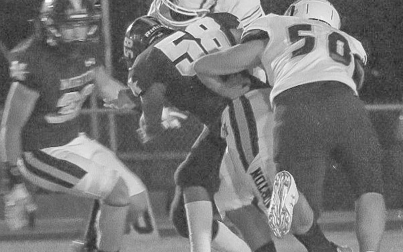 BIG HIT - Morton Indian Jorge Regalado put a huge hit on the Crosbyton Quarterback this past Thursday night in the team’s district contest at home. (Staff photo by Aalijah Soliz)