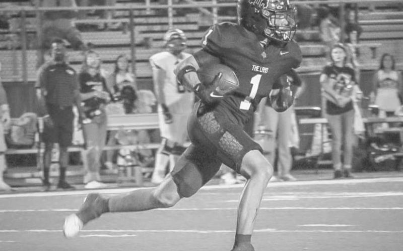 PUNT RETURN - Levelland Lobo Kaden Brogden returned the punt against the Snyder Tigers last Friday TOO FAST - Lobo Gage Potter outran the defense for his touchdown catch last Friday against the Tigers at home for their last non-district matchup of the season. (Staff photo by Aalijah Soliz)