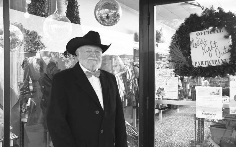 YOUR SHOP DOORMAN – Prentice Fred was suited up to open doors for Ladies Night Out visitors of Your Shop in downtown Levelland on Thursday night. (Staff photo by Evin Thomas)