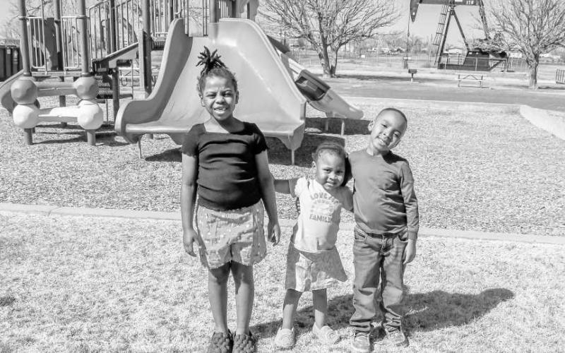 FUN AT THE PARK - Cousins Zariah, Kamaiyah and Kaydce enjoyed their spring break by visiting L.G. Griffin Park in Levelland on Wednesday. They were able to play and spend this past week with their great grandmother while Levelland ISD campuses were closed for the week. Pictured from left to right are: Zariah Johnson , Kamaiyah Johonson and Kaydence Childers. (Staff photo by Essence Childers).