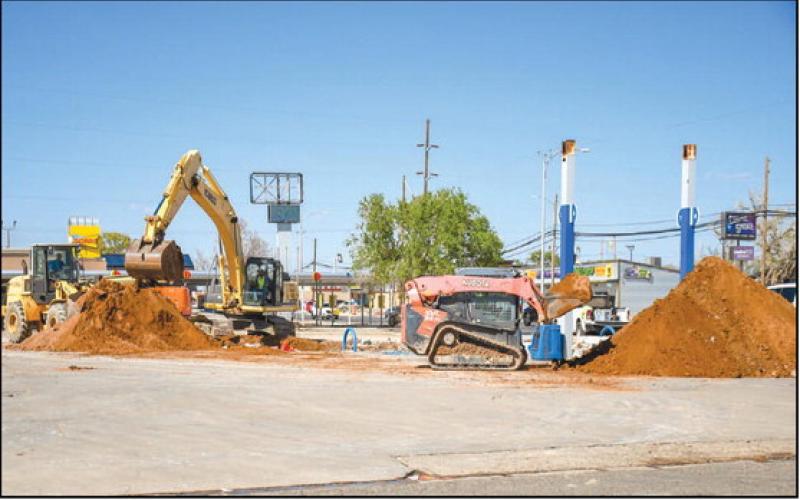 STARTING FROM SCRATCH - A construction crew has been tearing out all existing gas pump infrastructure at Allsup’s located along College Avenue. Staff at the convenient store stated everything related to the gas pumps is being replaced along with the parking lot being redone in the future. The completion of the entire project was estimated to be roughly three weeks. (Staff photo by Dom Puente)