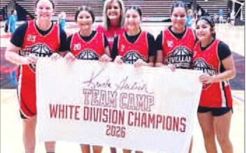WHITE DIVISION CHAMPS - Levelland JV basketball players attended the Krista Gerlich Team Camp and claimed the White Division Championship with a title game win over Amarillo Tascosa JV. The accumulated victories against Lubbock Cooper JV and Shallowater JV. (Levelland ISD photo)
