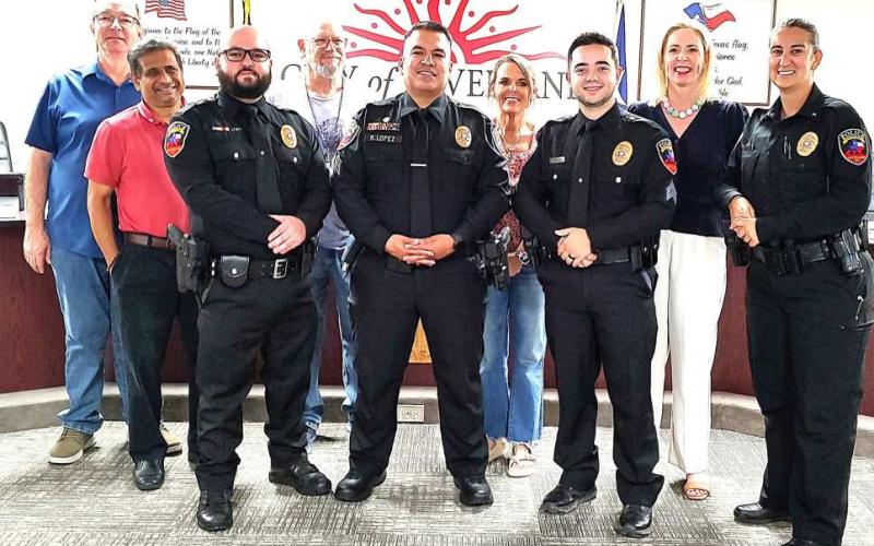 LPD Promotions - Levelland Police Department officers Cory Painter, Raul Lopez and Baxton Gilbreath were joined by Mayor Breann Buxkemper, council members Bobby Morris, Tushar Bhatka, Angie Yandell and Michael Stueart as LPD Police Chief Erica O’Bryon promoted the three to sergeant. Painter has five years of law enforcement experience; Gilbreath has been serving as a field training officer with LPD since graduating from SPC Law Enforcement Academy in 2023; and Lope z has a cumula tive 20 years of law enforc