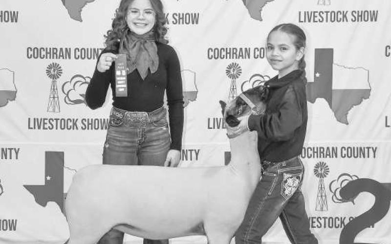 SMILING FACES- Brecken Gates poses with her goat at the 2025 Cohran County Junior Livestock Show. The event was Saturday at the Cochran County Show Barn in Morton. (Staff photo by Essence Childers).