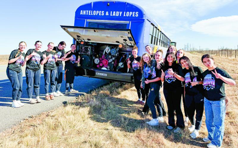 BUS BREAKDOWN - The Whiteface Lady Lopes basketball team’s bus broke down on the way to their Area Round matchup versus Christoval. The Lady Lopes overcame the pregame adversity and in-game adversity to win the Area Championship anyways. (Photo provided by Whiteface CISD)