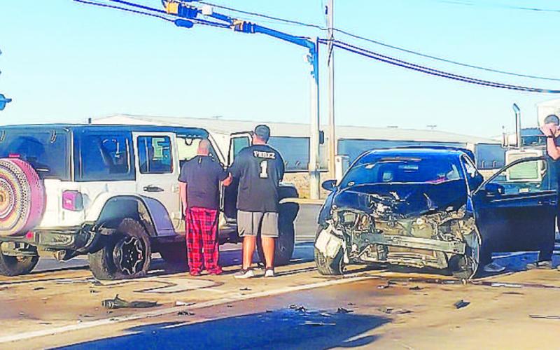 MULTIPLE VEHICLE WRECK - The Levelland Police Department responded to a multi-vehicle collision at the intersection of Alamo Road and Highway 114, Thursday morning. No major injuries were reported in the collision. The cause of the collision remains under investigation. (Staff photo by Emily Campos)