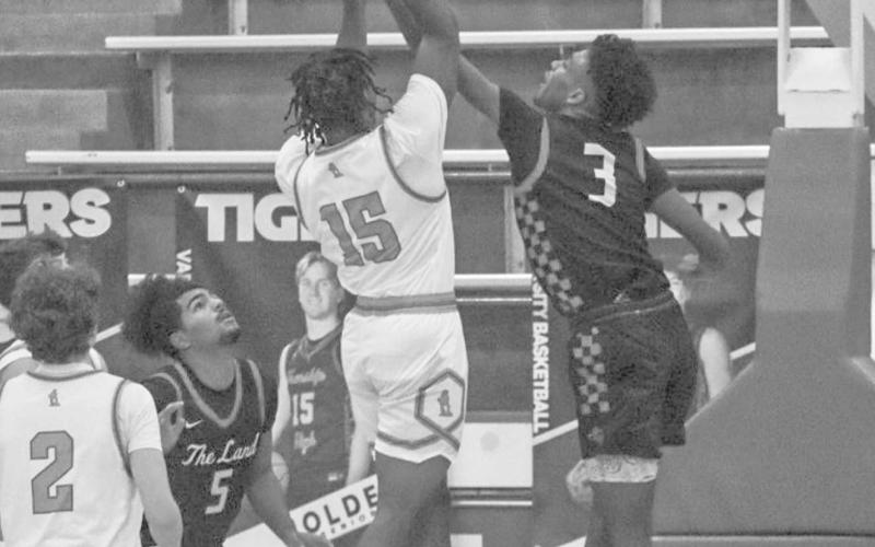 NOT AROUND HERE - Levelland Lobo Eryk Jones blocked the Monterey Plainsmen’s shot this past Thursday at Frenship High School. (Staff photo by Aalijah Soliz)