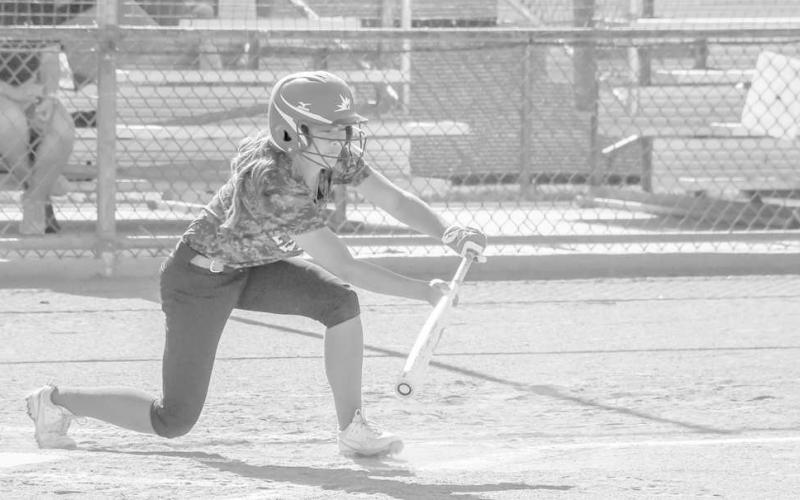 SAC BUNT- The Levelland Loboette softball team hosted their final summer league game at Levelland High School Tuesday evening. Loboette Saydi Mendez laid down a sac. bunt and to advance a runner during the contest. The Loboettes competed against Lubbock High in the summer contest. (Staff Photo by Aalijah Soliz)