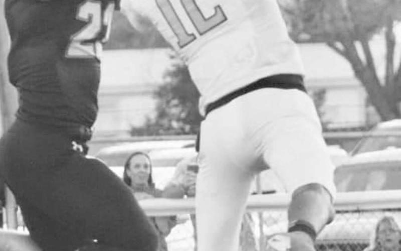 GIVE ME THAT - Isaak Soliz did triple duty as quarterback, receiver and defensive back in a 58-38 road win for the Antelopes on Sept. 6. The fourth ranked Antelopes hosted Boys’ Ranch last night and will host no. 14 Klondike next Friday at 7:30 p.m. (Photo by Holly Crutcher)