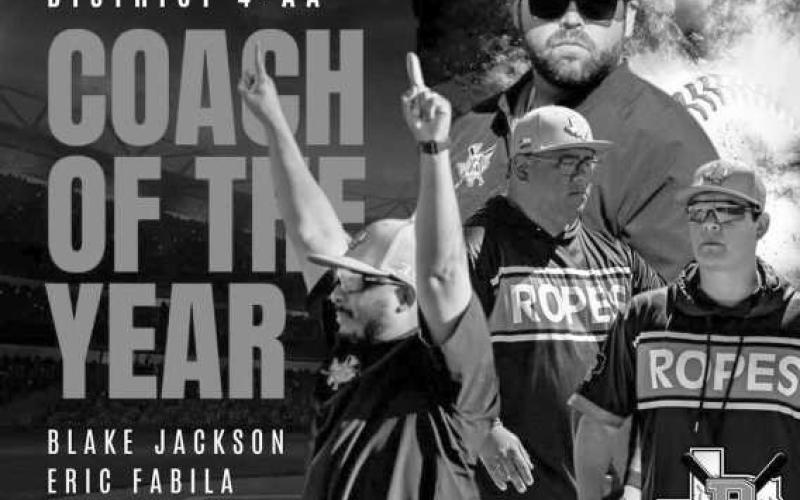 COACH OFTHE YEAR - Ropes Eagles Coach’s Blake Jackson, Eric Fabila, Nathan Flores and Joey Ybarra was named Coach of the Year following the 2024-2025 baseball season. (Photo courtesy of Ropes)