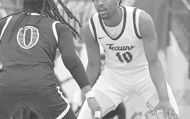 OT- Jalen McDonald scored four points in the Texans 76-73 overtimed loss to Rangers Wednesday to the Tiger Pit in Lubbock. (Photo Courtesy of Jordan Irvine)