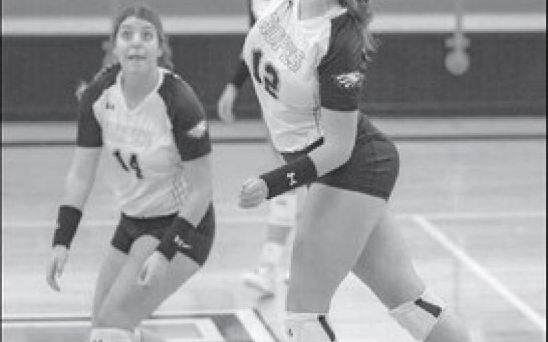 OFFENSE - Ropes Lady Eagle Campbell Latta made a great play on the ball last Tuesday during the teams win over Talkington winning 30. (Photo courtesy of Donovan Martin) PERFECT HIT - Ropes Lady Eagle Rylee McDaniel played the ball on defense to send it back over the net this past Tuesday during the teams 3-0 win over Talkington. (Photo courtesy of Donovan Martin)
