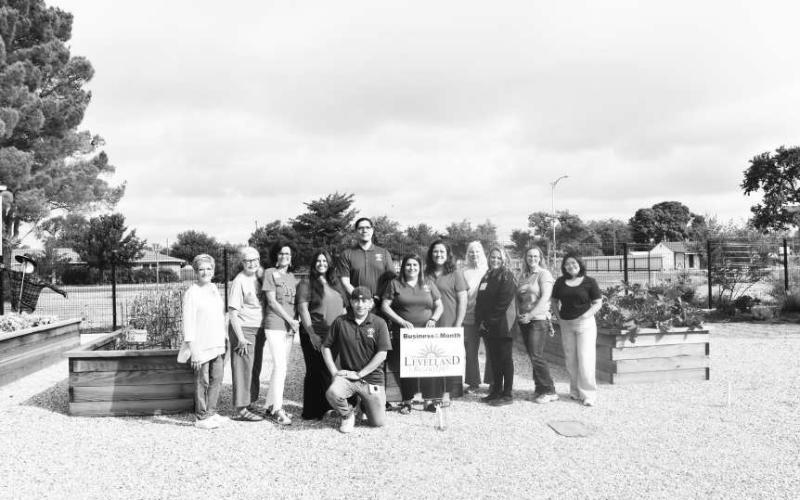 BUSINESS OFTHE MONTH - The South Plains Rural Health Services Community Garden was Levelland’s Business of the Month. The organization provides health care, dental, and mental health services, primarily to economically disadvantaged individuals. Pictured in no particular order are: Alfonso Carranza, Vianca Rodriguez, Ashley Johnson, Eric Lopez, Lacey Deanda, Angie Yandell, Jessica Vinson, Barbra Pinner, Cristal Isaacks, Arra Delos Santos and Donna Wheeler. (Staff photo by Hannah Woodrum)