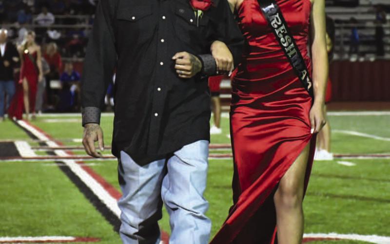 FRESHMANHOMECOMING - Levelland High School held their Homecoming last week during the Lobos vs. Estacado football game on Friday. Making up the Homecoming Court was freshman Jazlyn Diaz who was escorted by her father Issac Diaz. (Staff Photo by Dominick Puente)