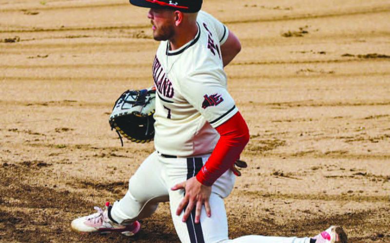 ATHLETIC - Levelland Lobo Tyler Pemberton made the athletic grab during the team’s game against the Sweetwater Mustangs this past Wednesday night as the visiting team. (Staff photo by Aalijah Soliz)