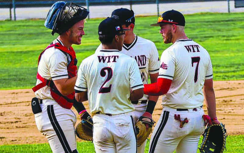 GROUPUP - Levelland Lobos Rusty Johnson, Noah Tienda, Brayden Moore and Tyler Pemberton grouped up on the mound during the team’s game against Sweetwater this past Wednesday. (Staff photo by Aalijah Soliz)