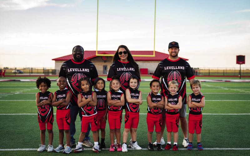 5U LEVELLAND LOBOS - The 5u Levelland Lobos football team and its coaches pose for a team photo. Pictured in no particular order is Ketran Dawn, Brooke Walker, Cade Avery, Emory Santos, Kenzo Leong, Bash Davis, Hayden Vargas, Cage Avery, Carlos Lopez, Crew Avery, Kaydence Rutherford and Kash Dawn. The little Lobos will travel to play in a tournament at AT&amp;amp;T Stadium on Oct. 26. (Photo provided by Ketran Dawn)