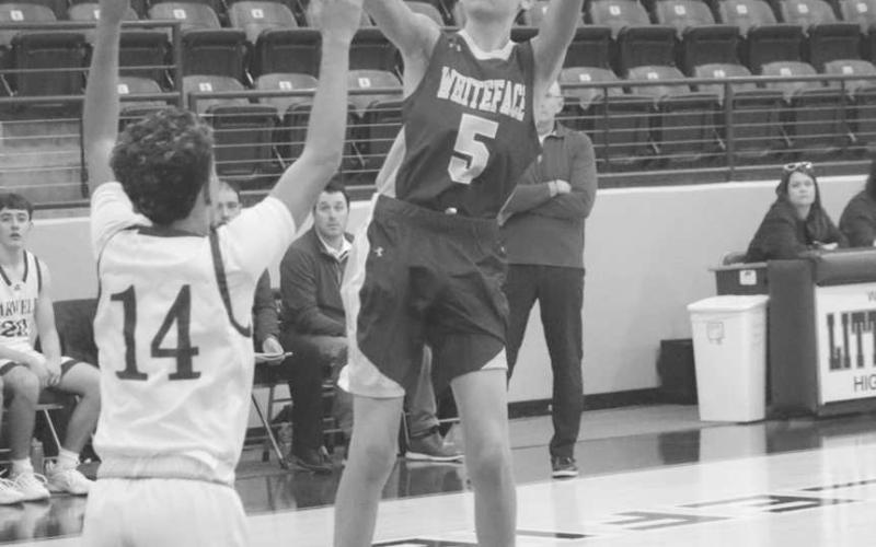 MID-RANGE SHOT - Whiteface Antelope Ivaniel Gandara pulled up from mid-range during the team’s game against Farwell for an easy bucket. (Staff photo by Aalijah Soliz)
