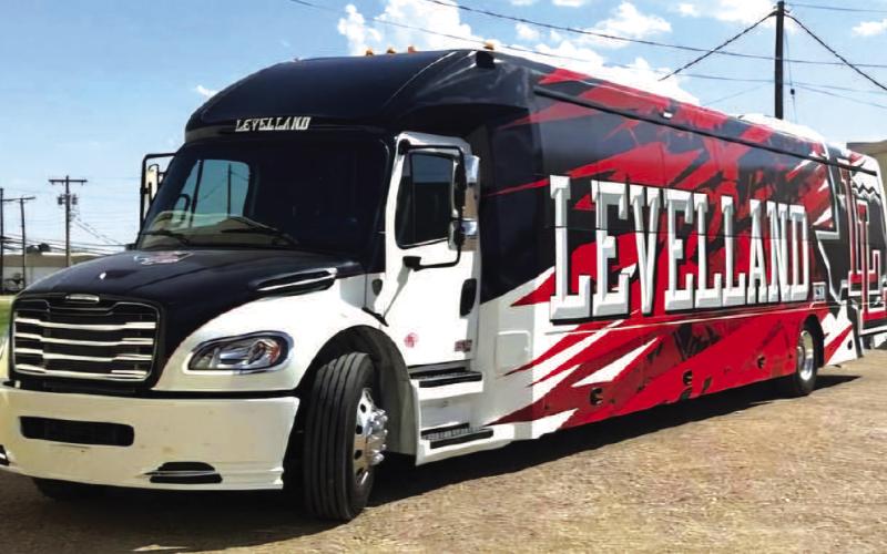 NEW LEVELLAND ISD BUSES- Levelland ISD announced they have received their two new buses this past week. The new buses will be put into rotation in the coming school year taking students to athletic and extracurricular events including field trips. (Photo courtesy of Cristal Isaacks)