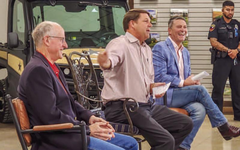 FARM BILL UPDATE - Congressmen Jodey Arrington, Ronny Jackson and Mike Conoway visited Levelland Thursday morning at South Plains Implement to give their constituents updates on the upcoming farm bill and here the public’s concerns. The gathering lasted a little over an hour with the beginning portion being the update and the end of the meeting being opened to the public for questions. (Staff photo by Dom Puente)