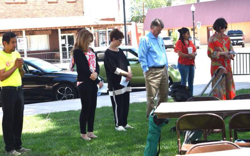PRAYING - The Levelland Ministerial Alliance hosted theNational Day Of Prayer on Thursday on court house lawn. (Staff photo by Emily Campos)