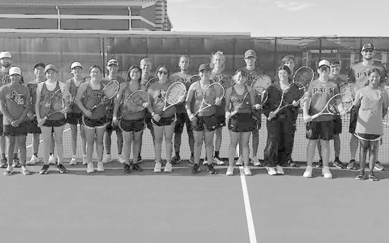 LEVELLAND TENNIS - Pictured is the 2023 Levelland Tennis Pack, from left to right are: Coach Jefferey Braziel and Chad Lawson with their athletes Nathan Ellis, Martin Nieland, Michael Cannon, Ryeton McMahn, Brady Houston, Zack Lopez, Eben Castillo, Zavier Rogers, Jasmin Mendoza, Saydee Varges, Daisy Perez, Alexis Sanchez, Maddie Almager, Daniela Perez, Fabiola Hernandez, and Paloma Escamilla. (Submitted Photo)