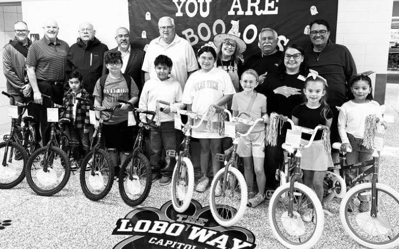 CAPITOL ELEMENTARY RIDE WITH ROTARY WINNERS -- These Capitol Elementary students are the winners of Ride with Rotary bicycles for perfect attendance for the first nine-weeks period presented by the Levelland Breakfast Rotary Club. The bicycles were sponsored by City Bank Levelland and Walmart. Pictured from left are second grader Mario Costa, fourth grader Ryan Jordan, fourth grader Aldo Mercado, fourth grader Genesis Marine, third grader Cora Grissom, second grader Blayke Moore, and second grader Yarceli M