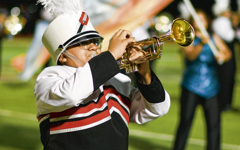 - The Levelland band performs at halftime of the Levelland vs. Estacado football game this past Friday night at Lobo Stadium. (Staff photo by Jentezen Smith)