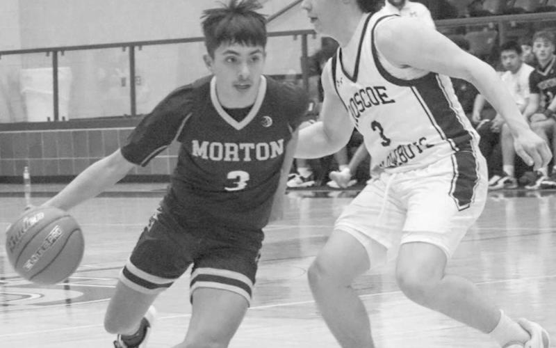 TOO FAST - Morton Indian E.J. Rivas got past his defender during the team’s last game against Roscoe in Lamesa during their Area Round. (Staff photo by Aalijah Soliz)