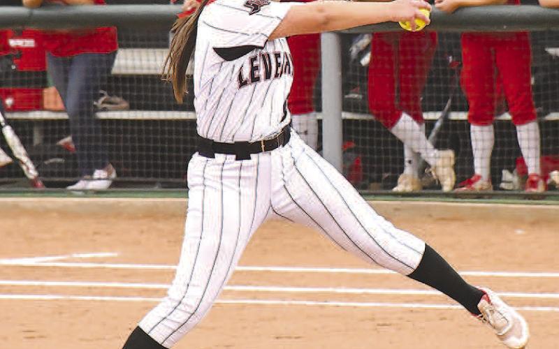 CLOSER- A Levelland 10 run third inning carried the Loboettes to a 14-3 district win over Sweetwater. Loboette closer Aubriana Rivas closed the contest in two and two-thirds innings of work. She allowed two hits, no runs and struck out two. The Loboetes are now 16-2 overall and 1-0 in district play. (Staff Photo by Dom Puente)