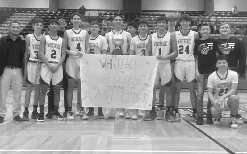 BI-DISTRICT CHAMPS - The Whiteface Antelopes outlasted the Sands Mustangs this past Tuesday in Lamesa for their bi-district matchup in the UIL basketball playoffs where they won. Whiteface faced off against the Jayton Jaybirds this past Friday for their area round of playoffs.