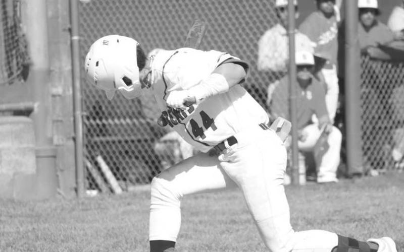 FREE BASE - Smyer Bobcat Aiden Martinez got hit by the pitch during the team’s home district game against the Sundown Roughettes this past Monday. (Staff photo by Aalijah Soliz)
