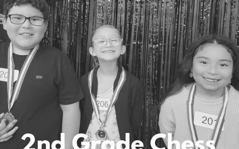 2ND GRADE CHESS WINNERS - 1st place Braylyn Campos, 2nd place Lula Smith and 3rd place James Torres. (Photo courtesy of Cristal Isaacks)