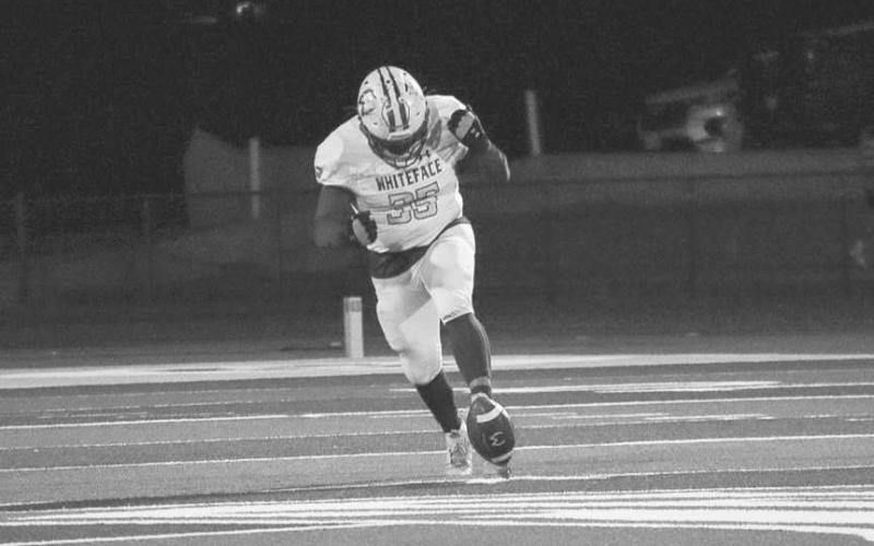 ONSIDE KICK - Whiteface Antelope Damian Casteneda onside kicked the ball during the team’s game against the Borden County Coyotes this past Friday on the road. The Antelopes will take on the Ranking Red Devils this Friday in Klondike at 6:30 p.m.(Staff photo by Aalijah Soliz)