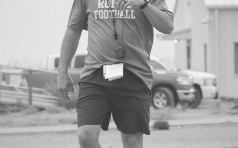 HEAD COACH - Head Football Coach Beau Riker was making rounds at the Ropes Eagle Football Camp this past Monday to help camp goers with drills. (Staff photo by Aalijah Soliz)