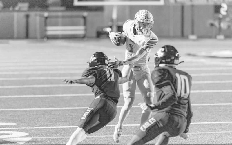 SLIPPERY - Ropes Eagle Reese William made the Sterling City defensive player miss with a juke move last Friday in Snyder for the team’s bi-district round of playoffs. (Photo courtesy of Donovan Martin)