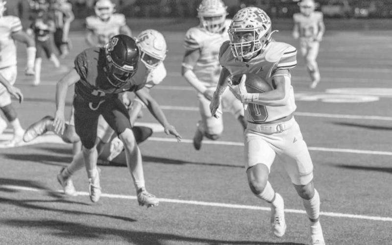 PICK-SIX - Ropes Eagle Branson Simental intercepted the ball during the team’s game in Snyder where he took it all the way for a touchdown. (Photo courtesy of Donovan Martin)