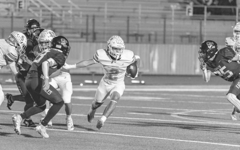 GOOD EYES - Ropes Eagle Mason Marmolejo cut the ball back between two Sterling City players this past Friday during the team’s win in Snyder. (Photo courtesy of Donovan Martin)