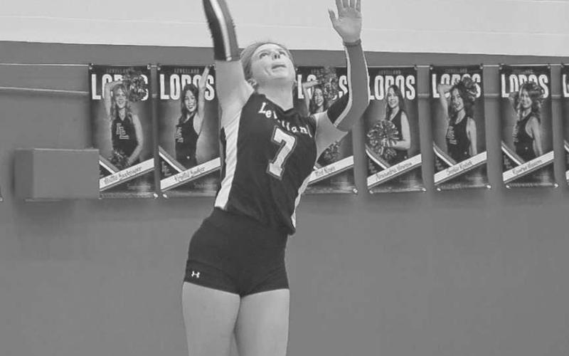 ACE - Levelland Loboette Addisen Campbell served the ball at the start of the game this past Tuesday against the LAdy Cats at home. Campbell had one ace on the night. (Staff photo by Aalijah Soliz)
