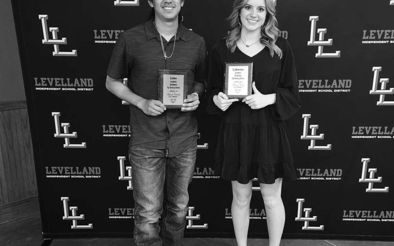 TOP GPA ATHLETES- The Levelland athletics hosted their annual sports banquet at the Mallet Event Center Monday evening. Seniors athletes Alex Cervantez and Alanna Worley were named the top GPA student athletes. (Staff Photo by Dom Puente)