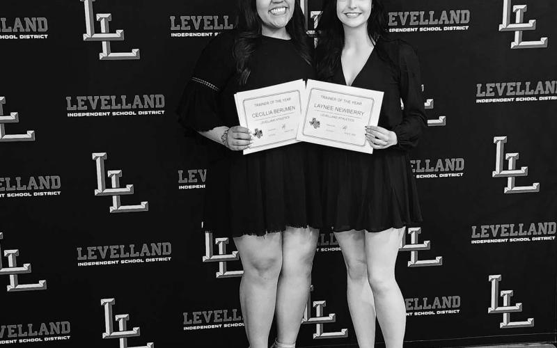 TRAINER AWARDS- The Levelland athletics hosted their annual sports banquet at the Mallet Event Center Monday evening. For trainers, Cecilia Berumen and Laynee Newberry were named Most Valuable Trainers.(Staff Photo Dom Puente)