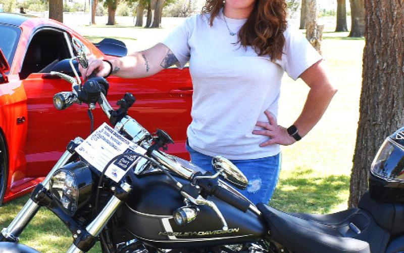 THUNDER ON THE PLAINS – Pictured is Jacie Anstead with her 2023 Harley Davidson Breakout, which Anstead said is one of the fastest models they make. The motorcycle won third place in the Stock Motorcycle class. (Staff photo by Ada Niederhauser)