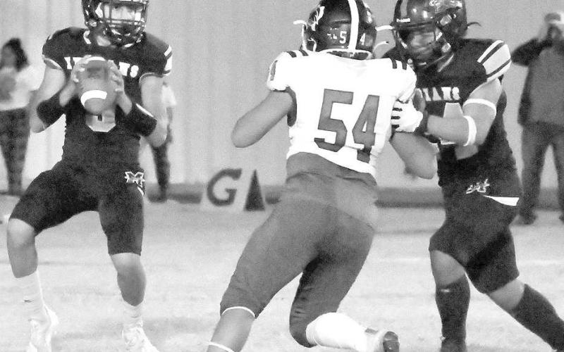 MORTONPASS- Alex Lopez went 3-for-9 for 30 yards with two interceptions for the Morton Indians in a 24-12 home loss to the Smyer Bobcats last Friday in UIL high school football action. Morton will host New Home on Friday at 7 p.m. while Smyer hosts Seagraves.(Photo Courtesy of Jay Kelley)