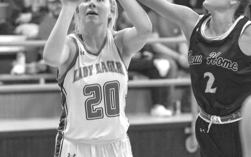 JUMPSHOT - Ropes Lady Eagle Bree Stumbo shot the ball during the teams game against New Home in the teams loss. (Photo courtesy of Donovan Martin)