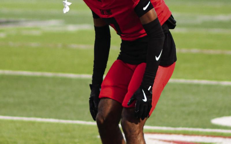 CB1 - Sophomore cornerback Bryson Golightly prepares for the upcoming snap for Levelland during their Homecoming game against Brownfield this past Friday night. he would later get an interception. (Staff photo by Jentezen Smith)