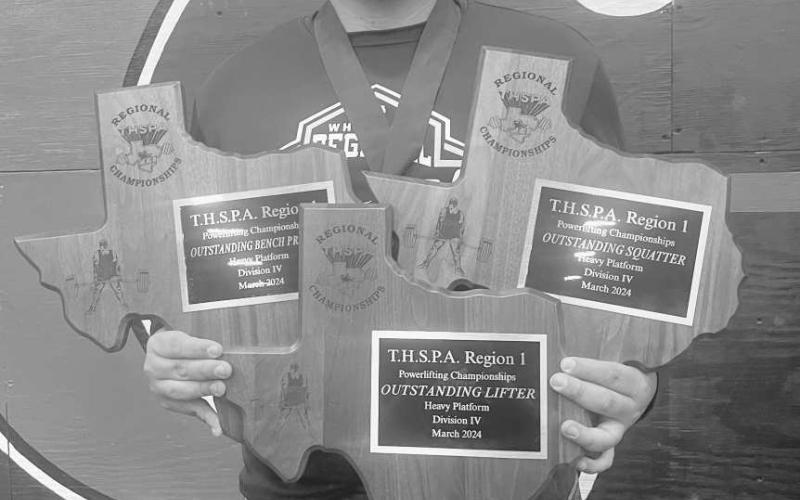 REGIONAL CHAMP - Whiteface Antelope Damian Castaneda set new records for all categories in his past powerlifting meet in the 220 lb weight class. The new record for Squat is 650 lbs, Bench 485 lbs, Deadlift 585 lbs and total 1720 lbs to become the Regional Champion. He was named Outstanding Lifter on the Heavy Weight Platform. He will be competing at the State competition on March 23, in Abilene.
