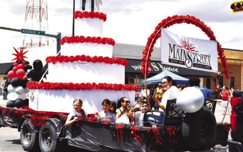 The City of Levelland Main Street parade float was all about birthday cake. Several business and entities decorated floats to celebrate Levelland’s 100th birthday. (Staff photo)