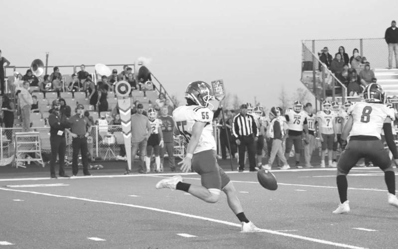PUNT - Smyer Bobcat Kaden Price made a great punt during the teams competetion against the New Home Leapords last Friday. (Staff photo by Aalijah Soliz)